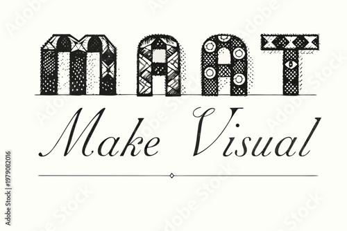 Stylized illustration of maat with decorative lettering and text below