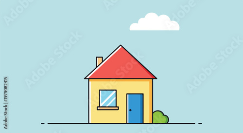 A simple cartoon house with a red roof