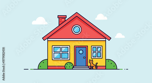 Colorful cartoon house with dog.