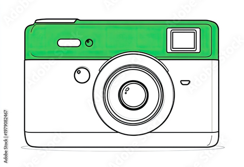 Minimalist illustration of a retro-style digital camera with green top