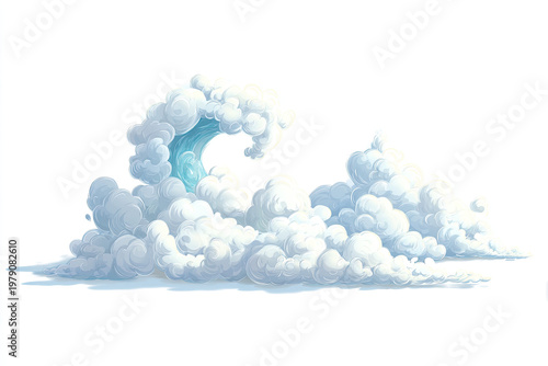 Swirling white clouds form a colossal wave with a turquoise crest
