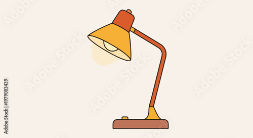 A simple desk lamp with an orange base and yellow shade