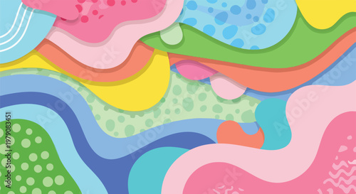 A colorful abstract design with wavy lines and dots