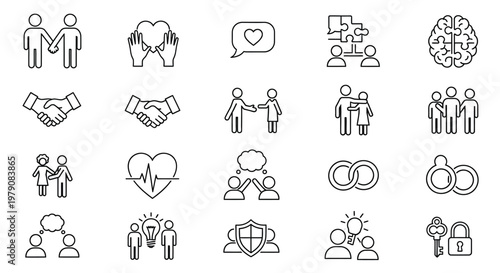 Line icons representing relationships connection and mental well being