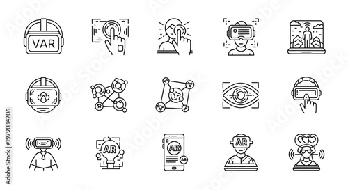Virtual and augmented reality icons depicting technology and human interaction