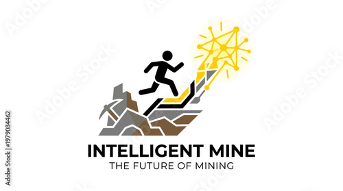 Intelligent Mine Logo Featuring A Running Figure and Networked Sun