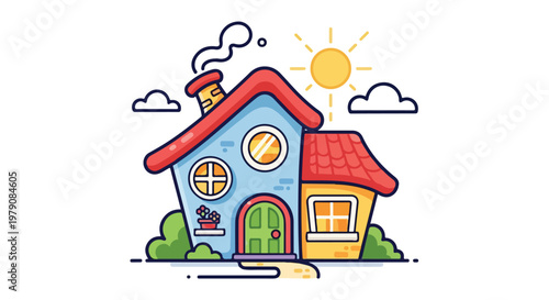 Colorful Cartoon House with Red Roof 1.