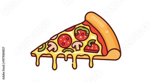 Cheesy Pizza Slice with Toppings Illustration.