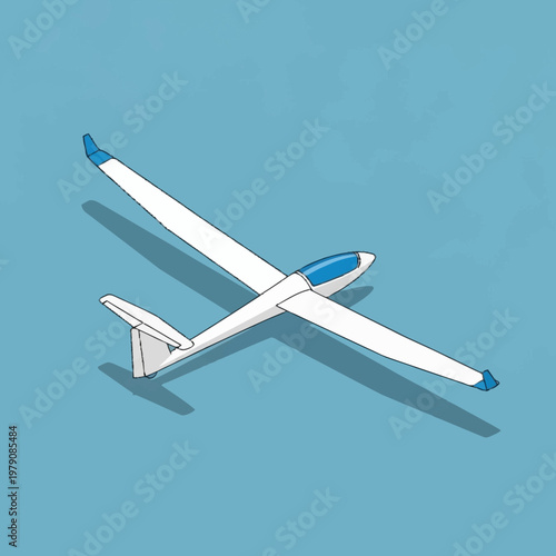 a white and blue glider airplane.