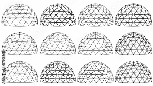 Geometric domes a collection of repeating wireframe architectural structures