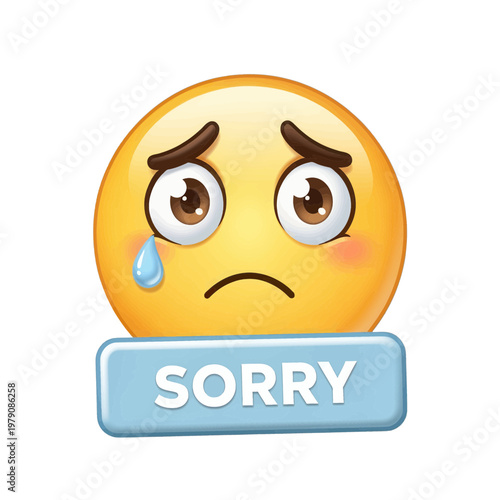 Sad Face Crying Tear Sorry Button Vector Icon