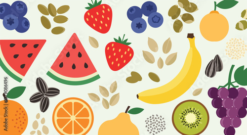 Assorted Fruits and Leaves Illustration.