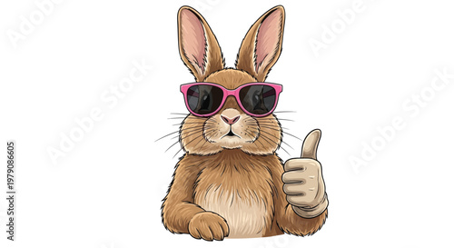 Cool rabbit wearing pink sunglasses and giving a thumbs up gesture