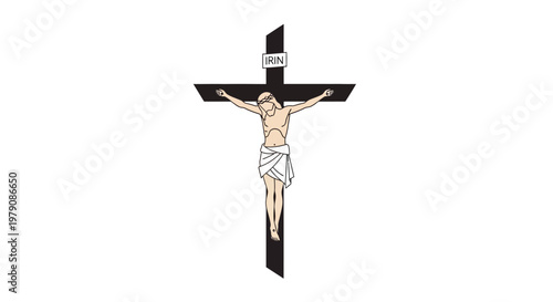 Illustration of crucifixion with a figure on a black cross