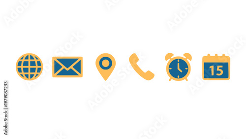 Basic contact icons including phone, email, location, and calendar.