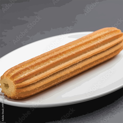 Choux Pastry Cream Filled Eclair on Plate.