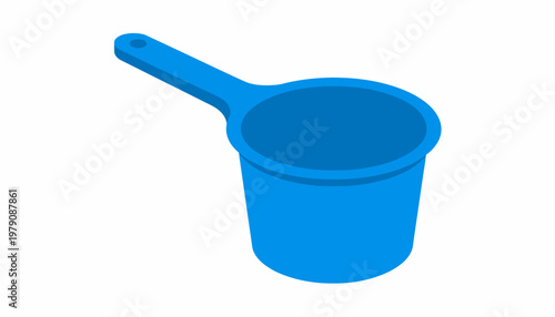 Vibrant blue plastic scoop with an ergonomic handle, perfect for measuring and pouring liquids or dry ingredients. Clean isometric vector illustration for various uses