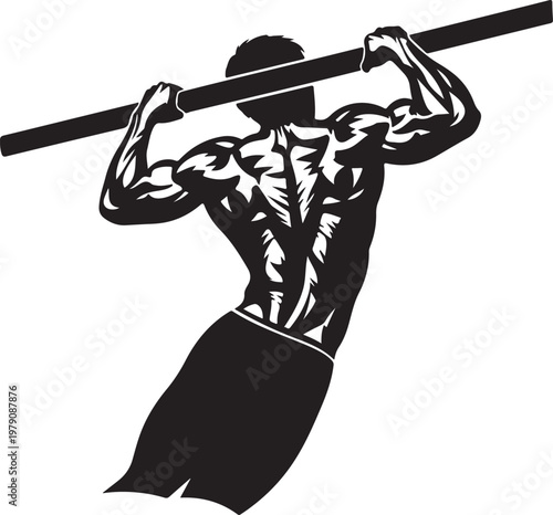 muscular man lifting barbell silhouette vector illustration flat design