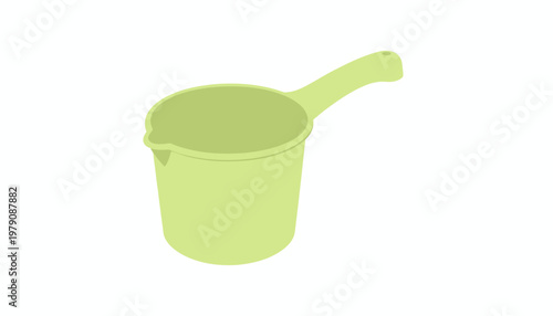 Simple light green plastic water dipper scoop, perfect for bathroom use or gardening, isolated on a clean white background, a common household utility tool illustration