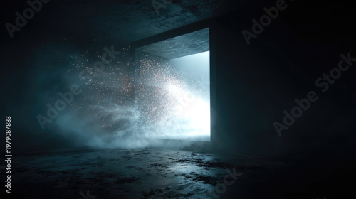 Open Door to Dramatic Stormy Sky and Lightning - Surreal Hope and Escape Concept