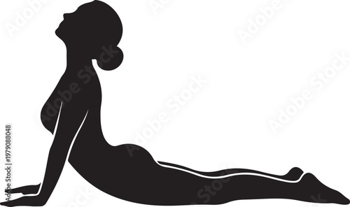 woman in yoga side plank pose silhouette flat design vector illustration
