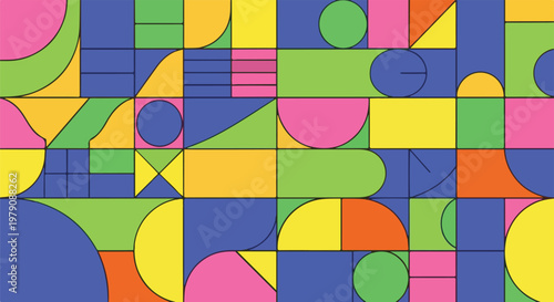Colorful Geometric Shapes in Abstract Pattern.