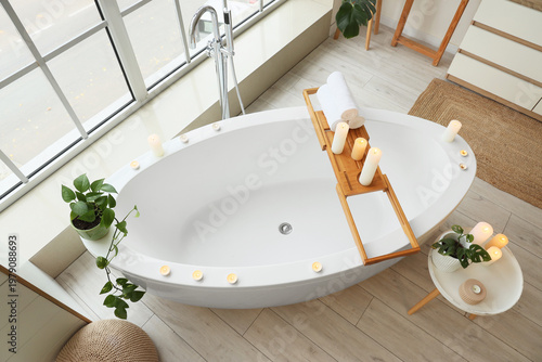 Interior of bathroom with b...