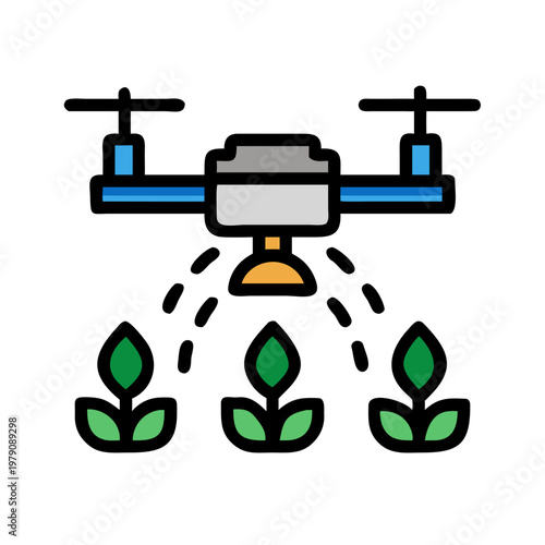 Drone inspecting plants illustration for agriculture technology and smart farming concept