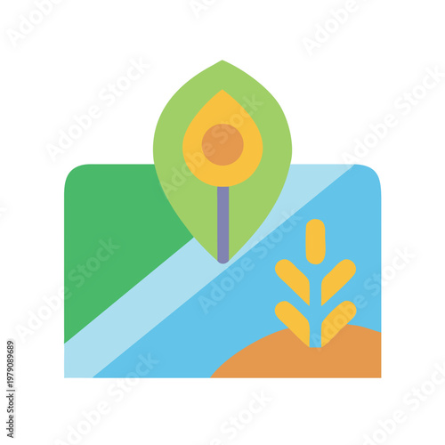 Conceptual flat design of agriculture location with crops and green fields