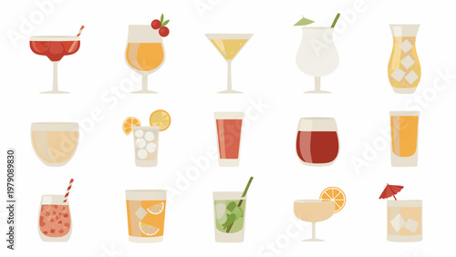 Assorted colorful cocktails and drinks presented in various glasses