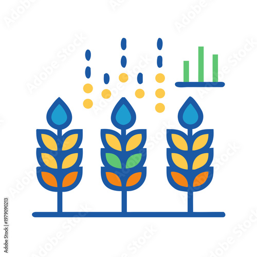 Digital illustration of wheat harvest data analysis on a black background.
