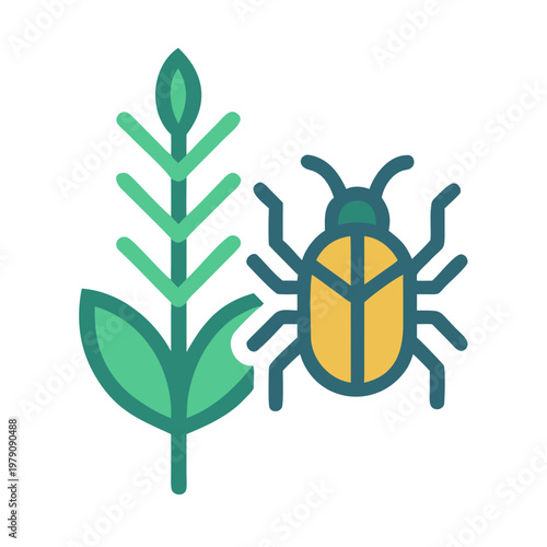 Wheat and Beetle Icon: Flat design depicting agricultural damage, pest control
