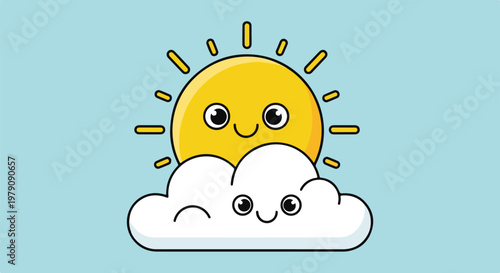 A smiling sun peeking out from behind a smiling cloud