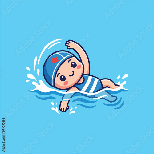 Baby Swimming In The Water.