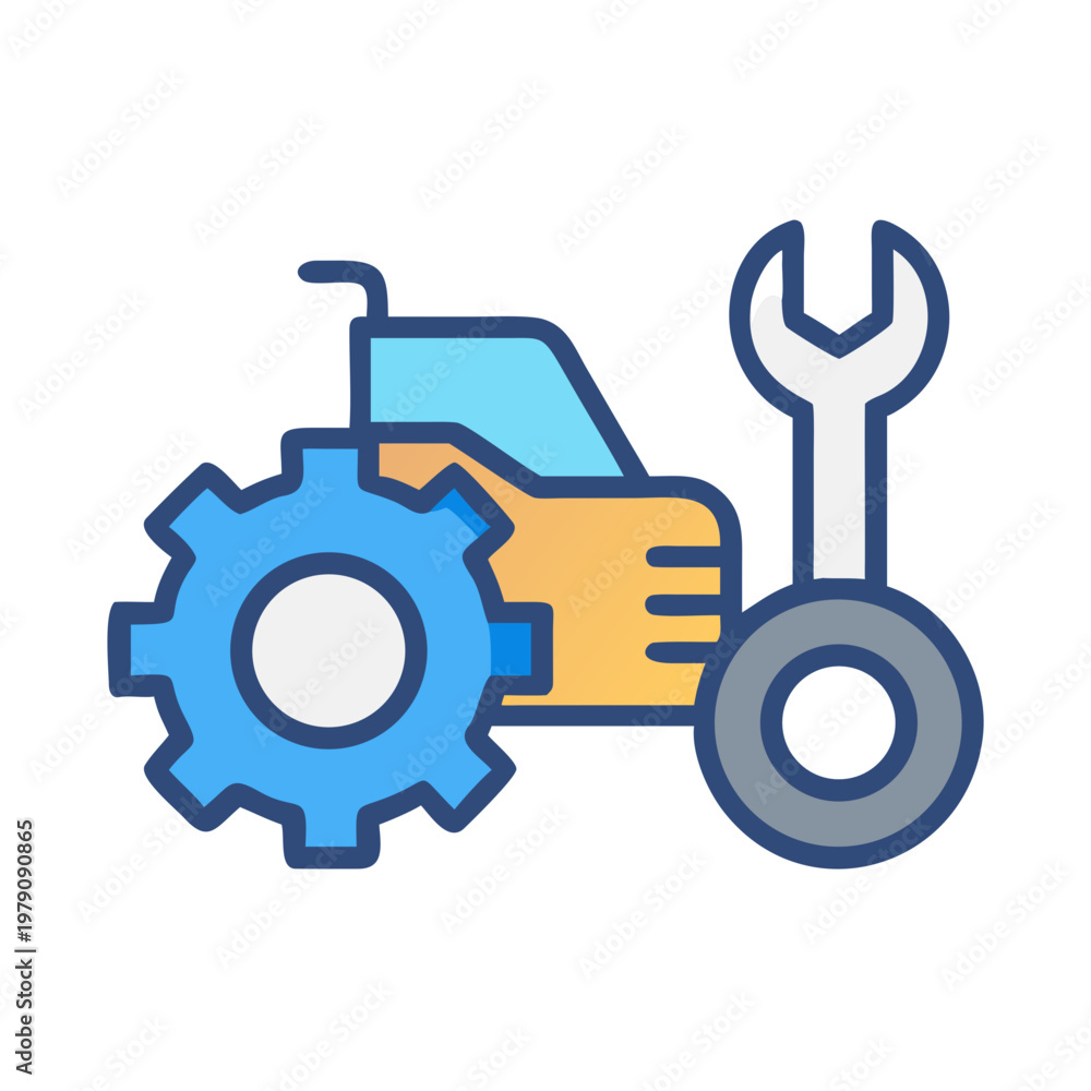 Obraz premium A modern cartoon tractor and wrench icon representing repair services