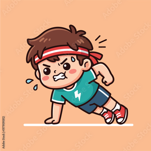 Boy doing push up exercise.