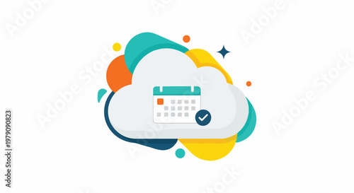 Cloud Calendar Icon with Checkmark Symbol.