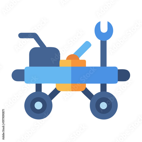 Flat design blue service cart with tools isolated on a black backdrop