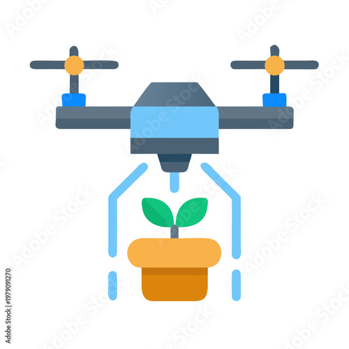 Aerial drone planting sapling in pot for ecological conservation and reforestation effort