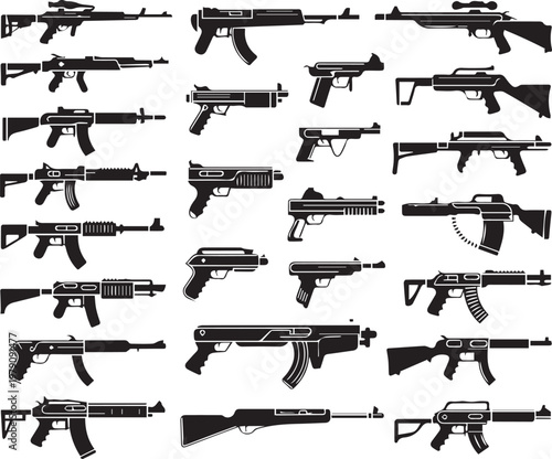 firearm icon collection vector silhouettes rifle pistol revolver stock