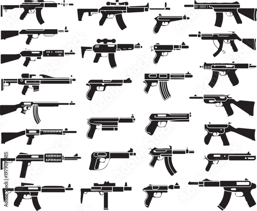 firearm comparison grid black silhouettes rifle submachinegun shotgun