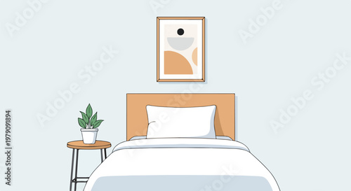 Bed with white pillow and blanket.