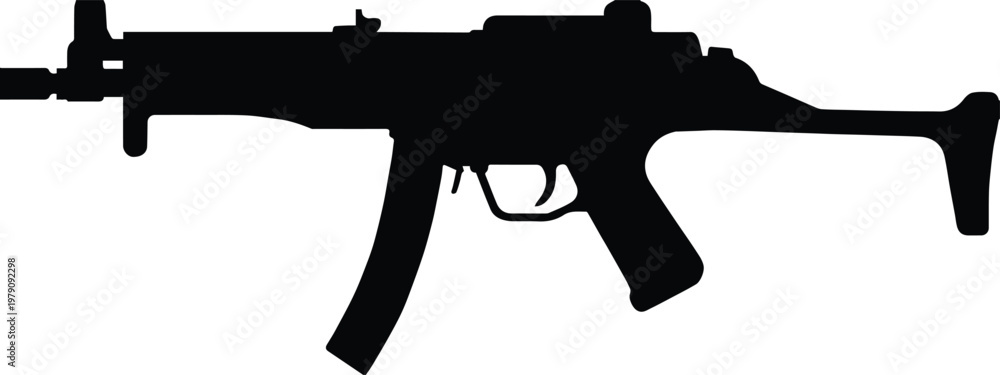Fototapeta premium gun silhouette compact submachine smg vector outline
