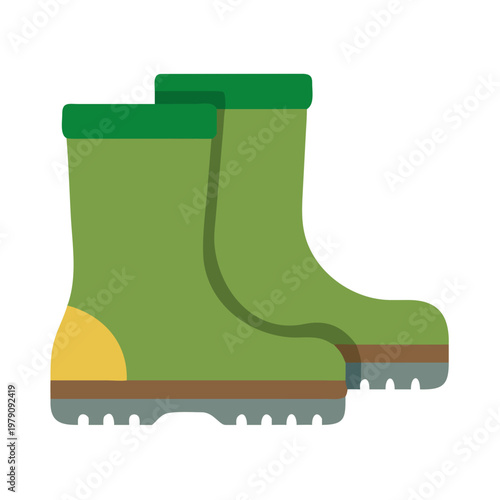 Olive green rubber boots illustration on black background for gardening activities
