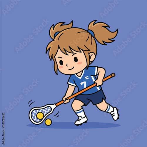 Girl Playing Lacrosse Sport.