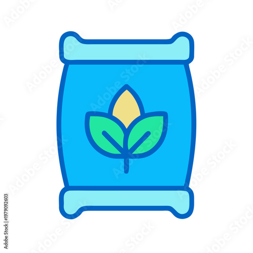 A blue bag with a plant symbol, flat illustration for gardening