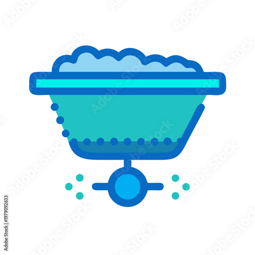 Stylized minecart icon with materials in blue and teal on black background