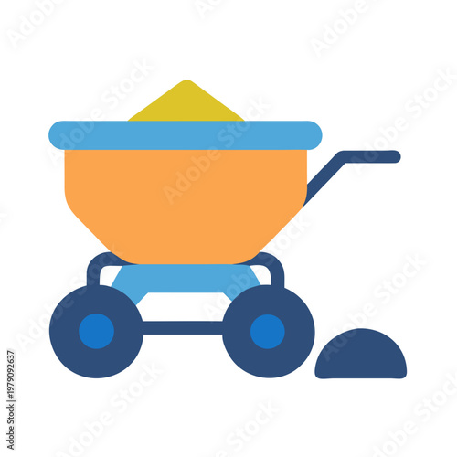 Colorful flat design illustration of a sand-filled wheelbarrow on a black background