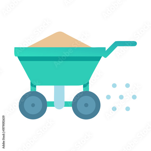 Flat design garden cart with sand, dispensing fertilizer or seeds on black