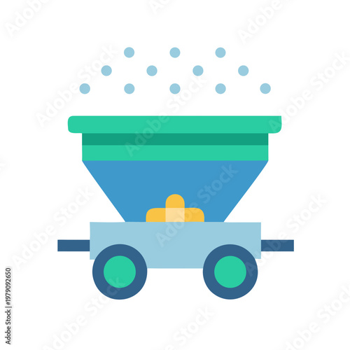 Stylized flat vector illustration of a mine cart full of materials, isolated